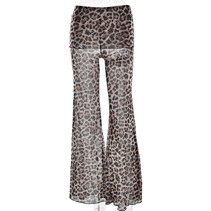Leopard floral print knit pants