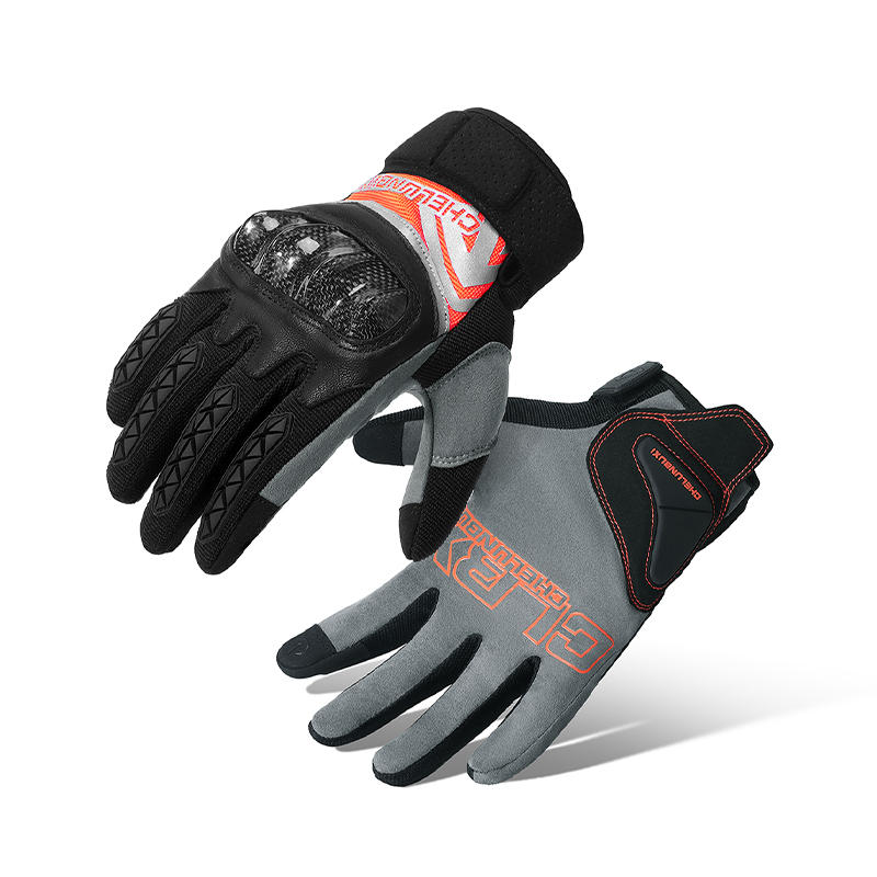 Motorcycle riding gloves made of carbon fiber.