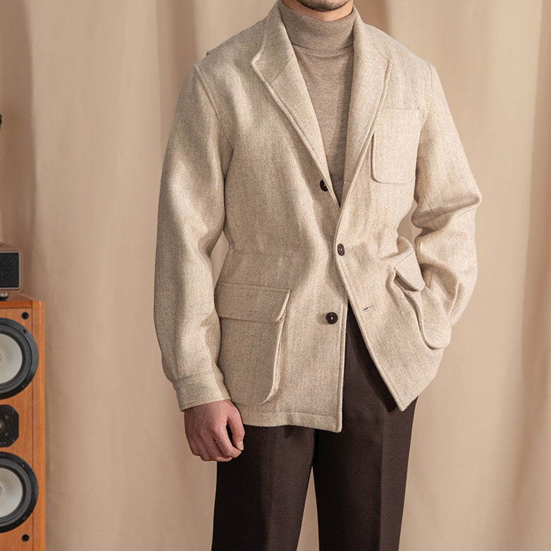 Retro Warm Tweed Jacket with Lapel, British Safari Jacket, Teda