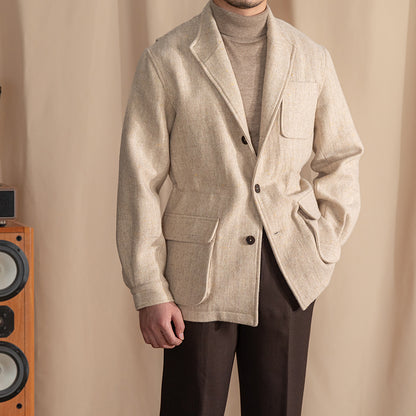 Retro Warm Tweed Jacket with Lapel, British Safari Jacket, Teda