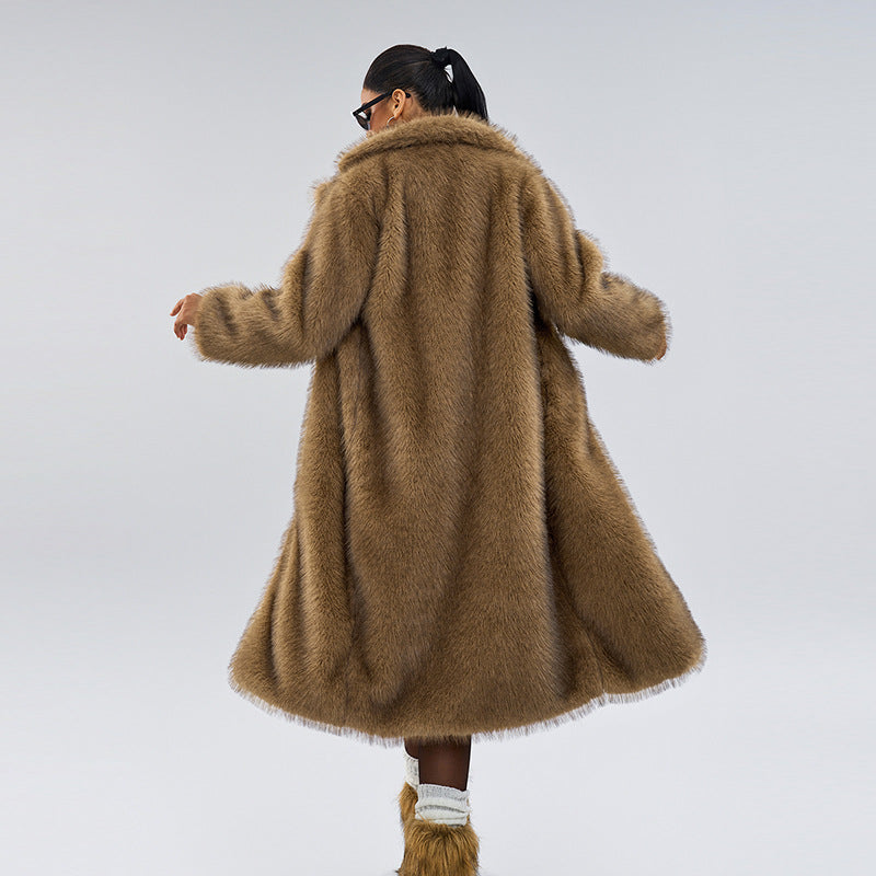 Autumn and Winter Extended Perforation Imitation Overcoat
