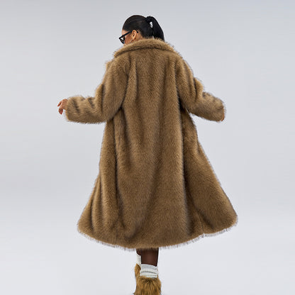 Autumn and Winter Extended Perforation Imitation Overcoat