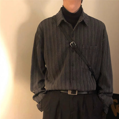Retro Loose-fitting Striped Long Sleeves Shirt
