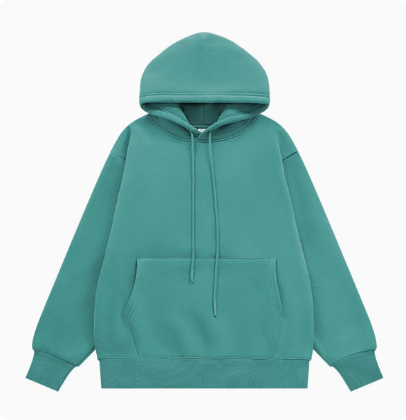 American Street Solid Color Fleece Hooded Sweatshirt For Men And Women