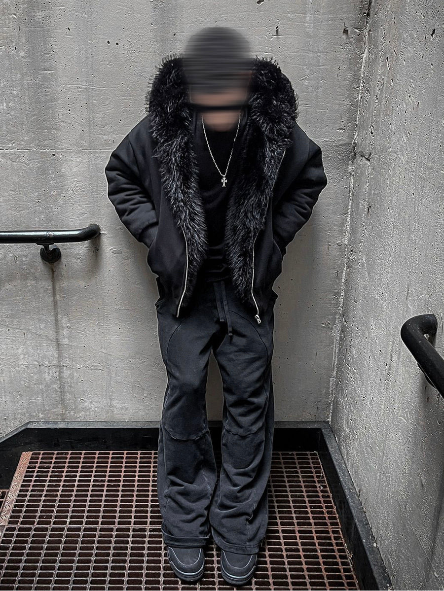 Double-sided Wear Short Wide BOXY Mountain Carved Cotton Jacket