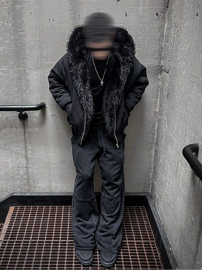 Double-sided Wear Short Wide BOXY Mountain Carved Cotton Jacket