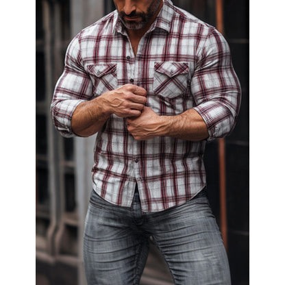 Men's Plaid Printed Fleece-lined Pocket Shirt