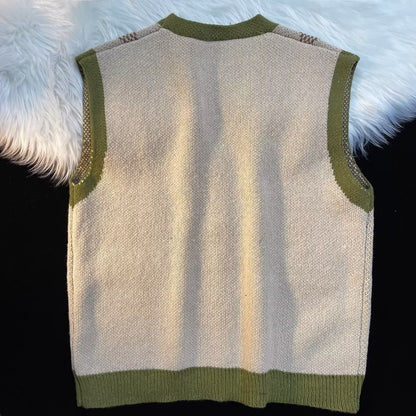 Rhombus V-neck Vest Sweater Cardigan for Men