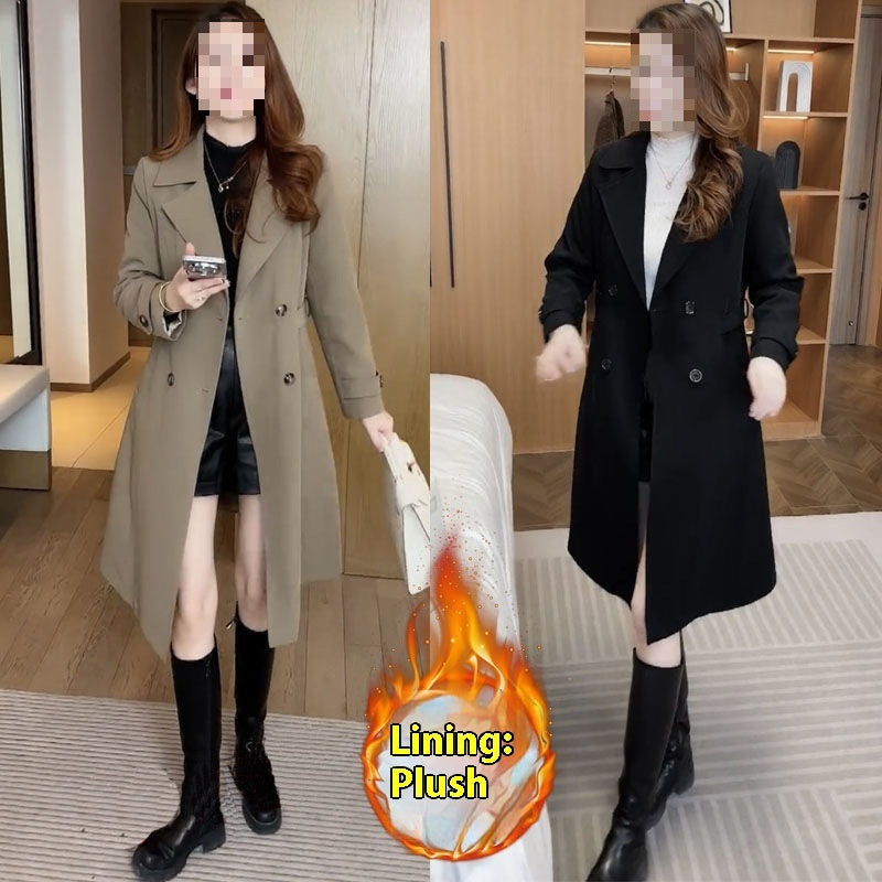 High-grade Fleece Thick Trench Coat Western Style Slimming