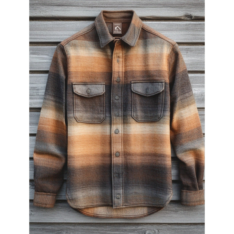 Men's Plaid Printed Fleece-lined Pocket Shirt