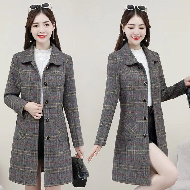 Middle-aged mother ladies autumn clothing plaid woolen coat