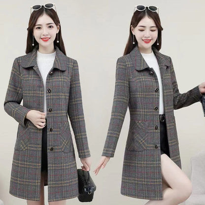 Middle-aged mother ladies autumn clothing plaid woolen coat