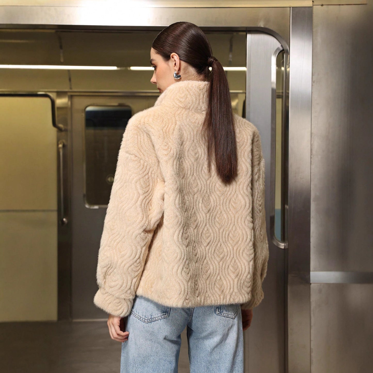 Women's Solid Color High Neck Long Sleeved Thick Coat