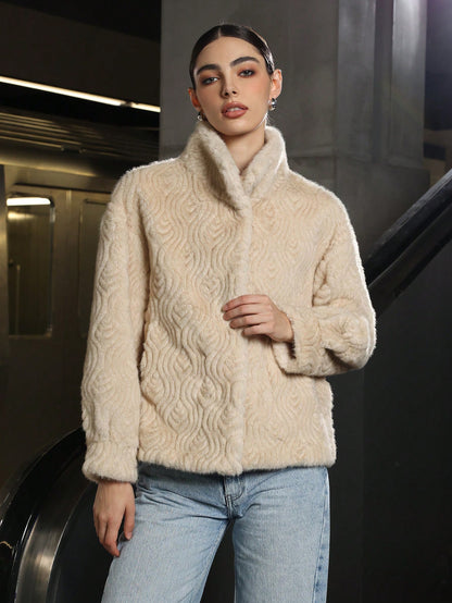 Women's Solid Color High Neck Long Sleeved Thick Coat