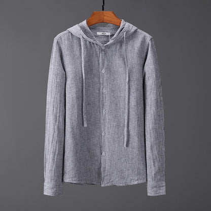 Men's Hooded Tether Thin Loose Long Linen Sleeves Shirt