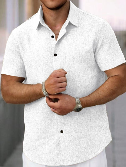 Men's Lapel Cotton And Linen Stripes Jacquard Loose Casual Shirt