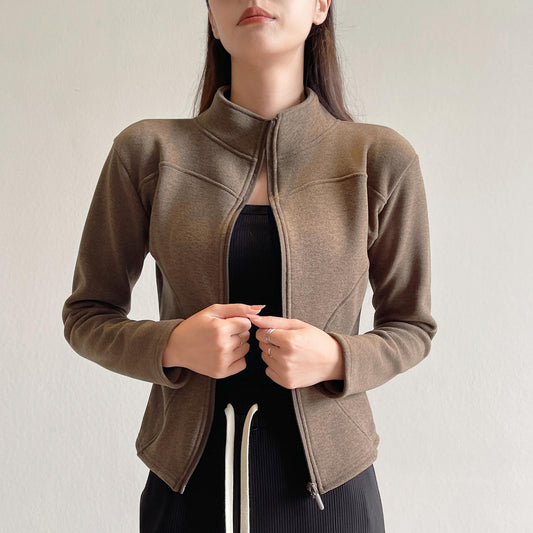 Women's Stand Collar Short Coat Cashmere Hoodie Plus Velvet Thickening