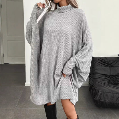 Women's Elegant Loose Batwing Sleeve Dress Turtleneck Long Sleeve