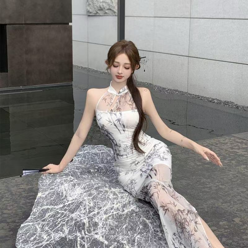 Women's Halter Dress with Slim Design