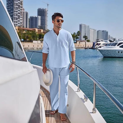 Men's Long Sleeve Pants Suit, Solid Color, Casual