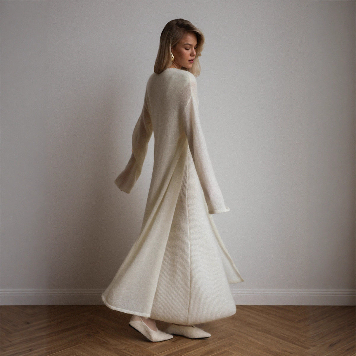 Knitted Cardigan Sleeveless Dress Two-Piece Set