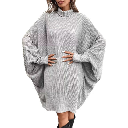Women's Elegant Loose Batwing Sleeve Dress Turtleneck Long Sleeve