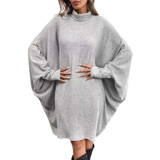 Women's Elegant Loose Batwing Sleeve Dress Turtleneck Long Sleeve