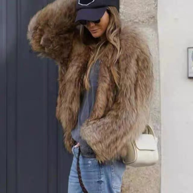 Stylish Polyester Fur Overcoat Coat