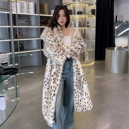 Korean Weaving fur trench coat with lapel