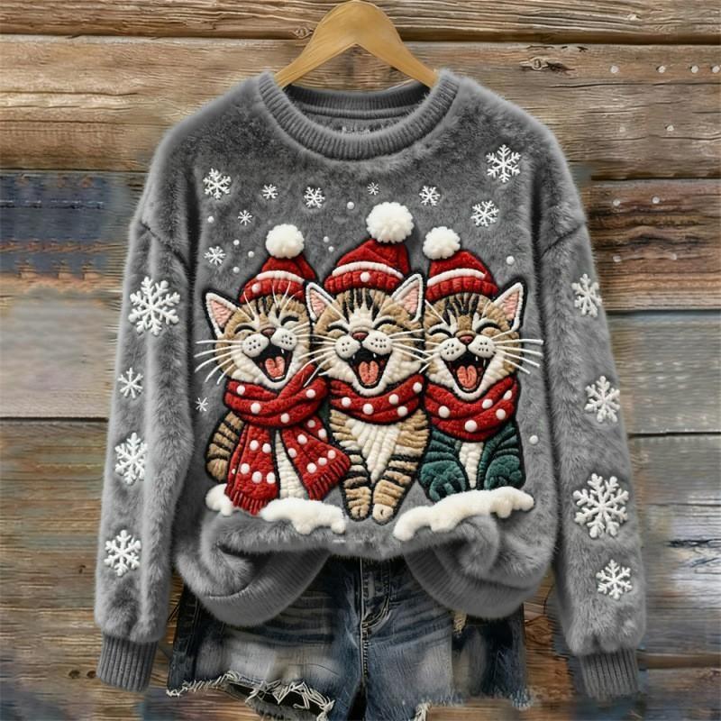 Women's Round-neck Sweatshirt With Faux Fur For Autumn And Winter