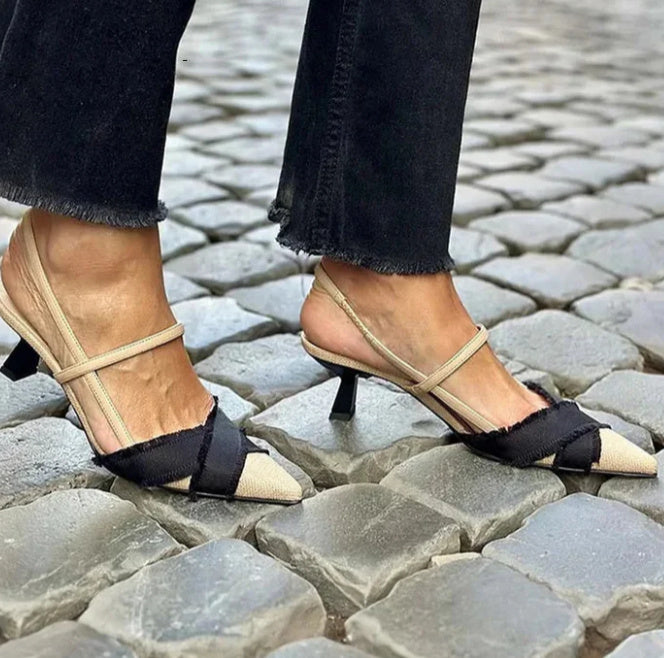 Women's Stiletto Heel Sandals with Color Block Pointed Design