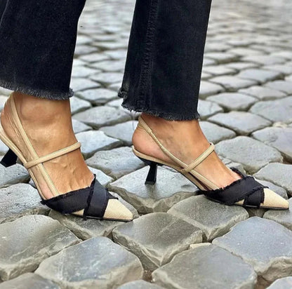 Women's Stiletto Heel Sandals with Color Block Pointed Design