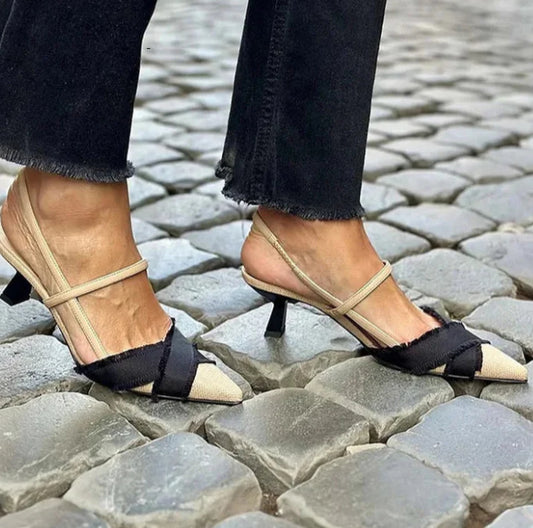 Women's Stiletto Heel Color Block Pointed Sandals