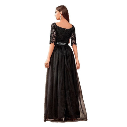 European And American V-neck Lace Off Shoulder Princess Dress