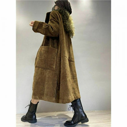 Corduroy Plus Size Women's Coat, Medium Length