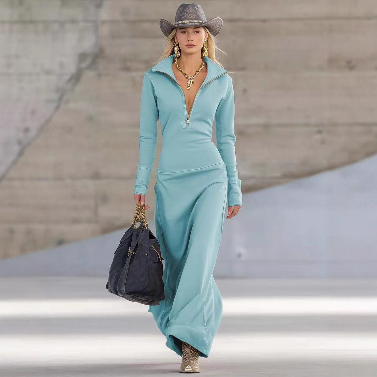Slim Fit Long Dress Women's Casual Long Sleeve Dress