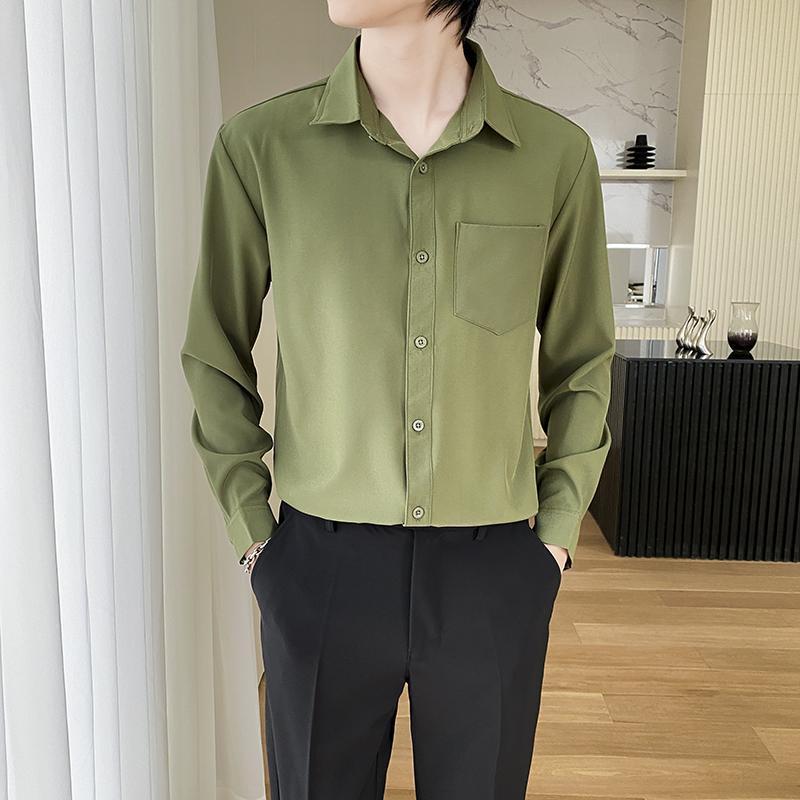 Men's Wine Red Long Sleeve Slim Fit Business Shirt