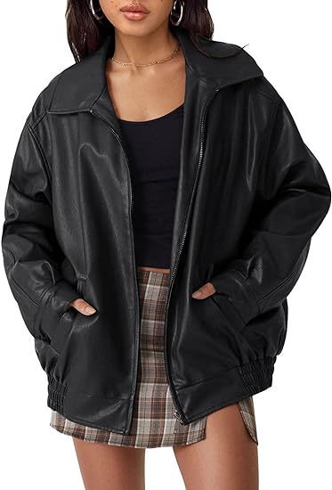 Women's Motorcycle Jacket Artificial Plus Size