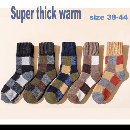 Men's Thick Wool Socks, Plush, Warm, Retro Checker