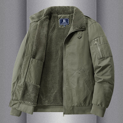 Warm And Loose Polo Collar Pure Cotton Workwear Jacket Casual Lambswool