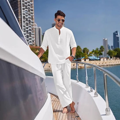 Men's Long Sleeve Pants Suit, Solid Color, Casual