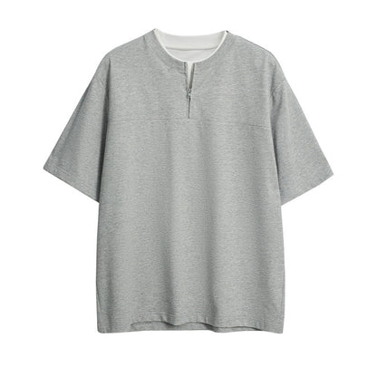 Simple Solid Color Loose Zip False Two-piece Patchwork Top
