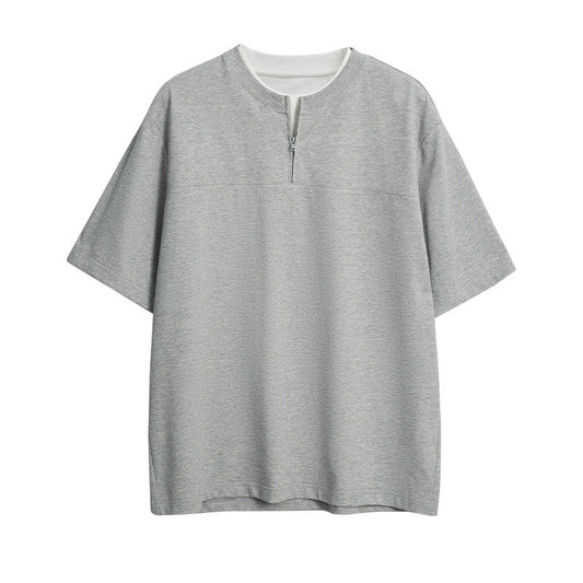Simple Solid Color Loose Zip False Two-piece Patchwork Top