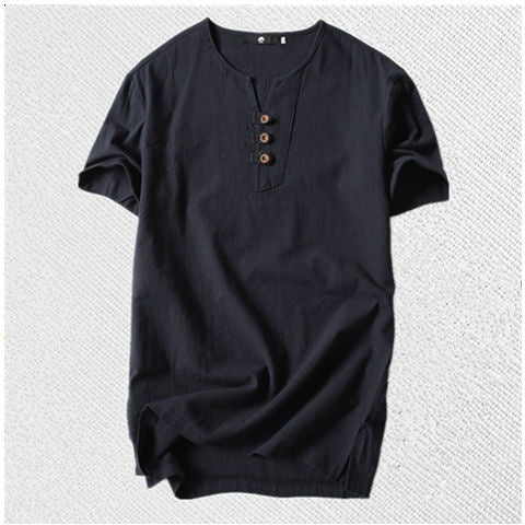 Loose Cotton and Linen Men's T-Shirt