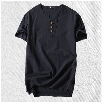 Loose Cotton and Linen Men's T-Shirt