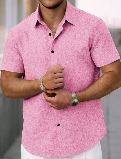 Men's Lapel Cotton And Linen Stripes Jacquard Loose Casual Shirt