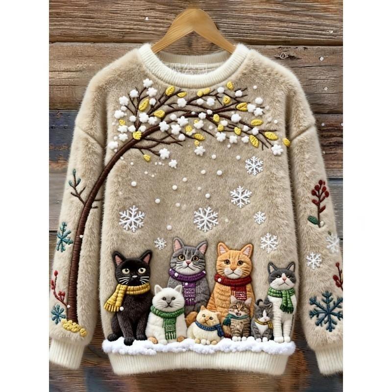 Women's Round-neck Sweatshirt With Faux Fur For Autumn And Winter