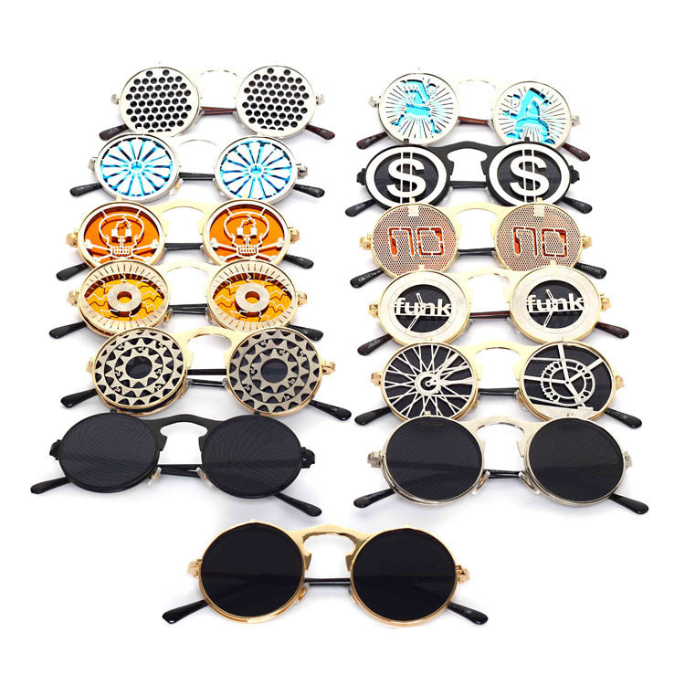 Casual Retro Metal Punk Steam Flip Sunglasses for Men