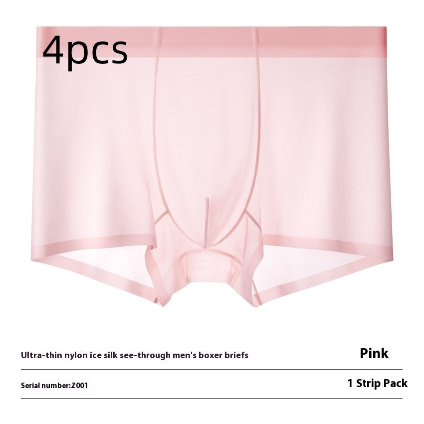 Ultra-thin Cool Ice Silk Breathable Traceless Transparent Hair Exposed Sexy Boxer