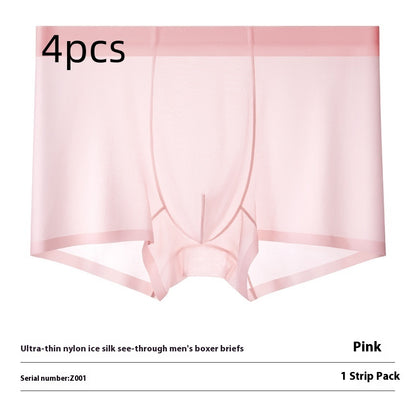 Ultra-thin Cool Ice Silk Breathable Traceless Transparent Hair Exposed Sexy Boxer